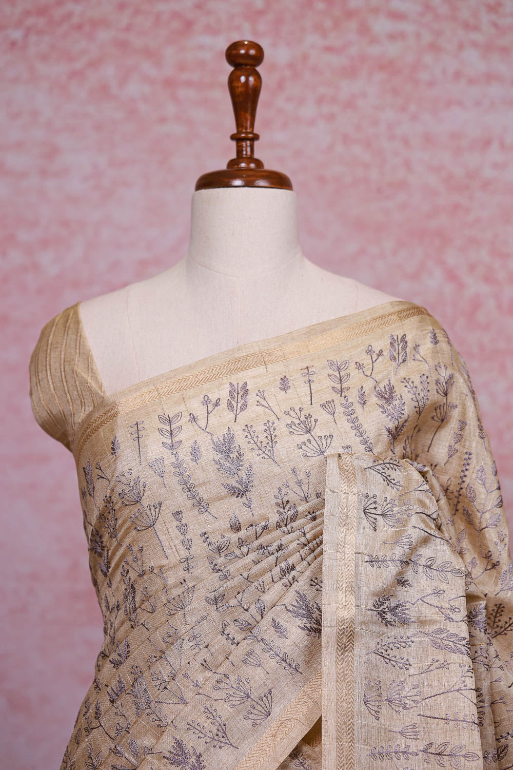 Cream Semi Jute Saree