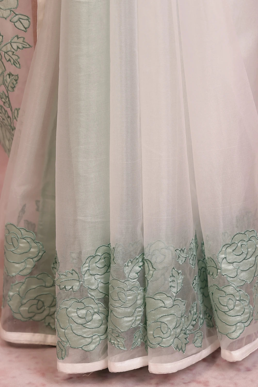 Off White Organza Plain Body Saree