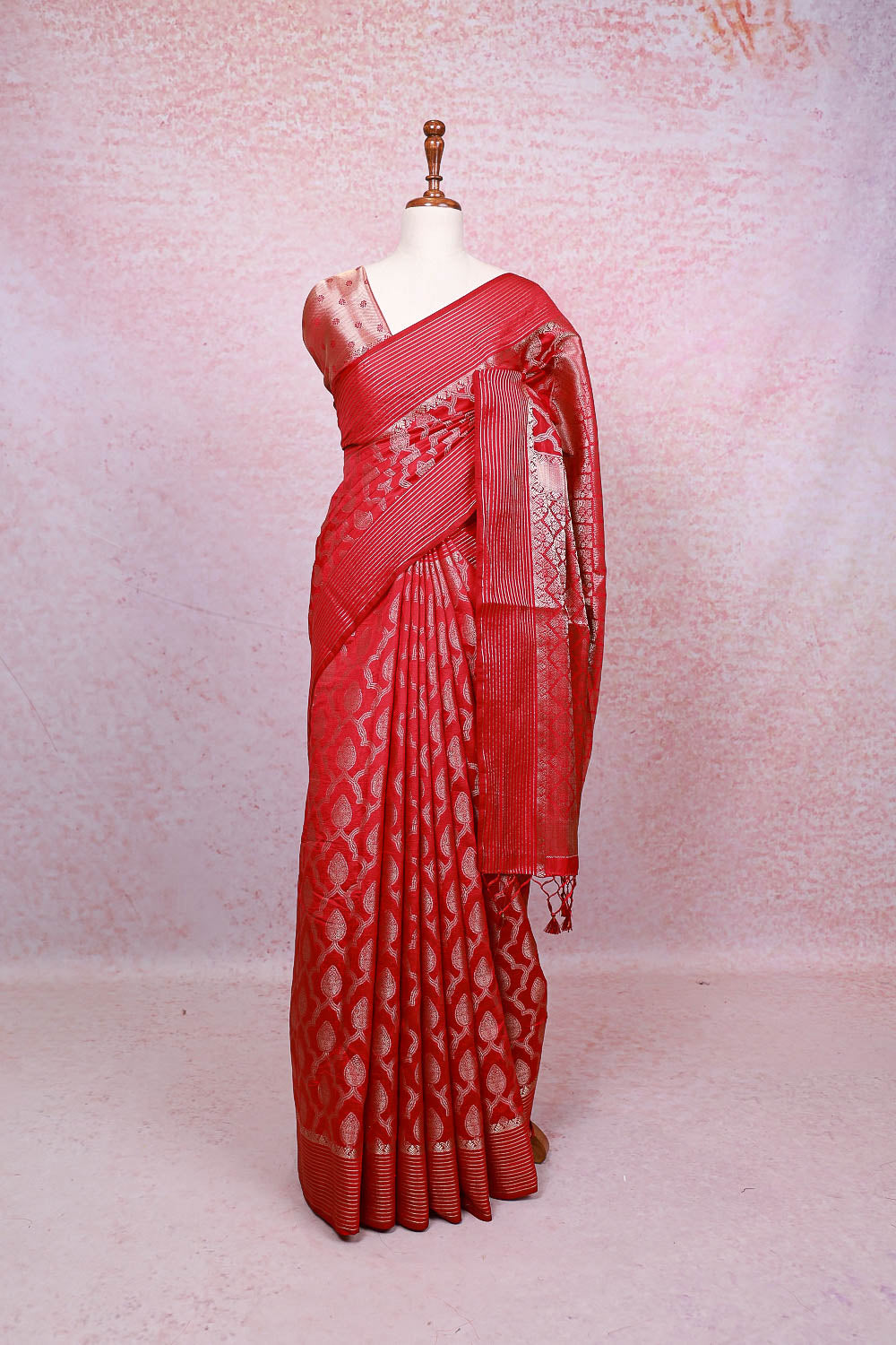 Reddish Maroon Semi Silk Saree