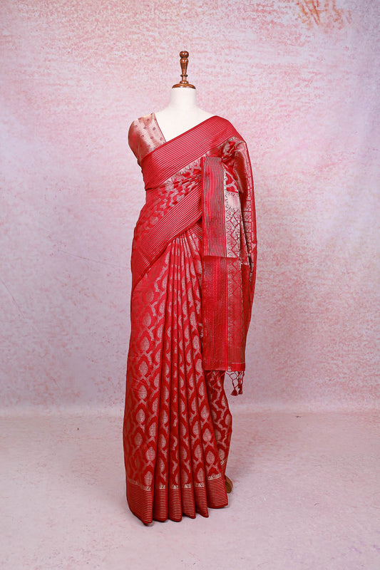 Reddish Maroon Semi Silk Saree