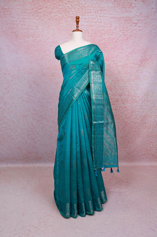 Sapphire Green Semi Silk Saree