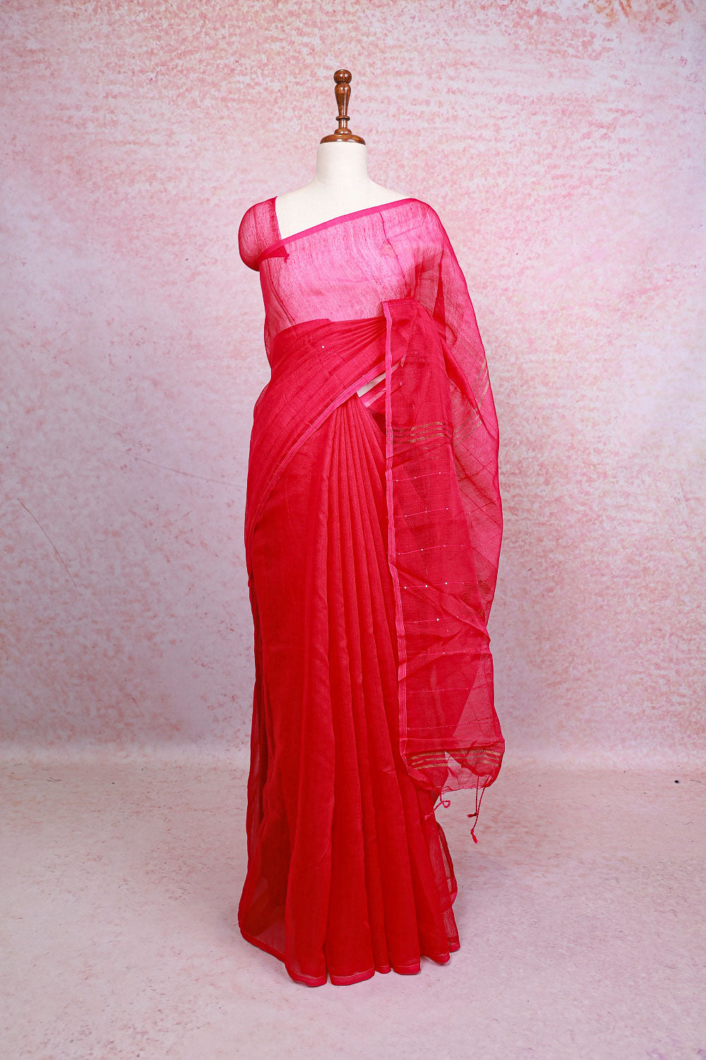 Magenta Semi Linen Saree