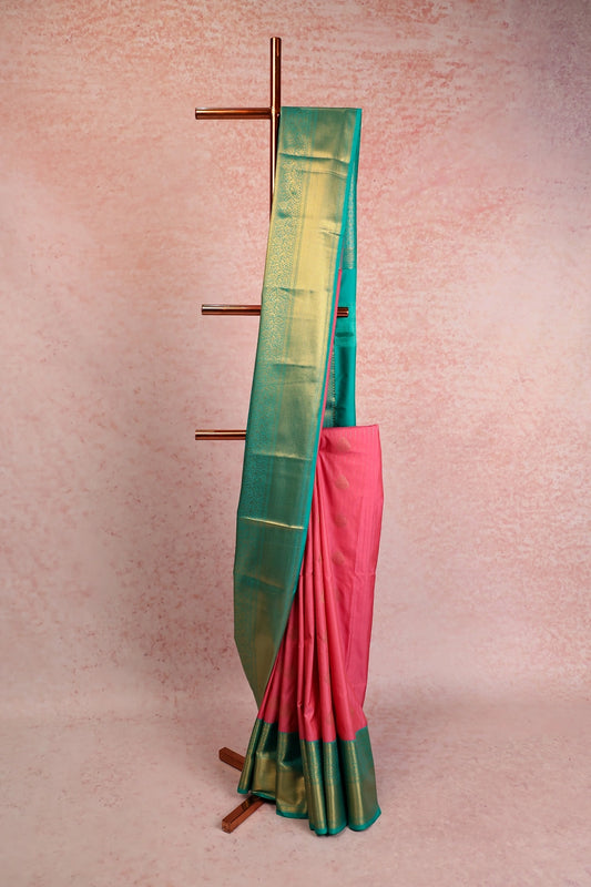 Peach Kancheepuram Semi Silk Saree