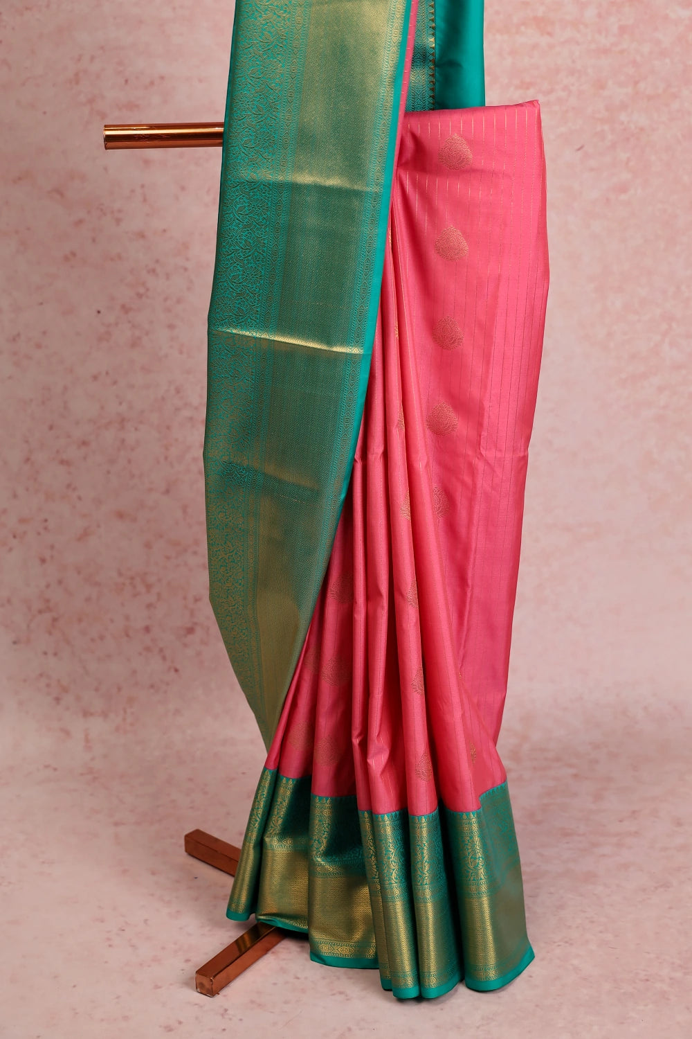 Peach Kancheepuram Semi Silk Saree
