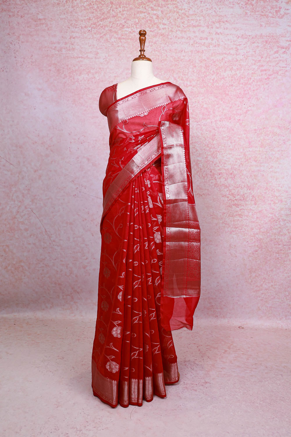 Maroon Semi Banarasi Saree