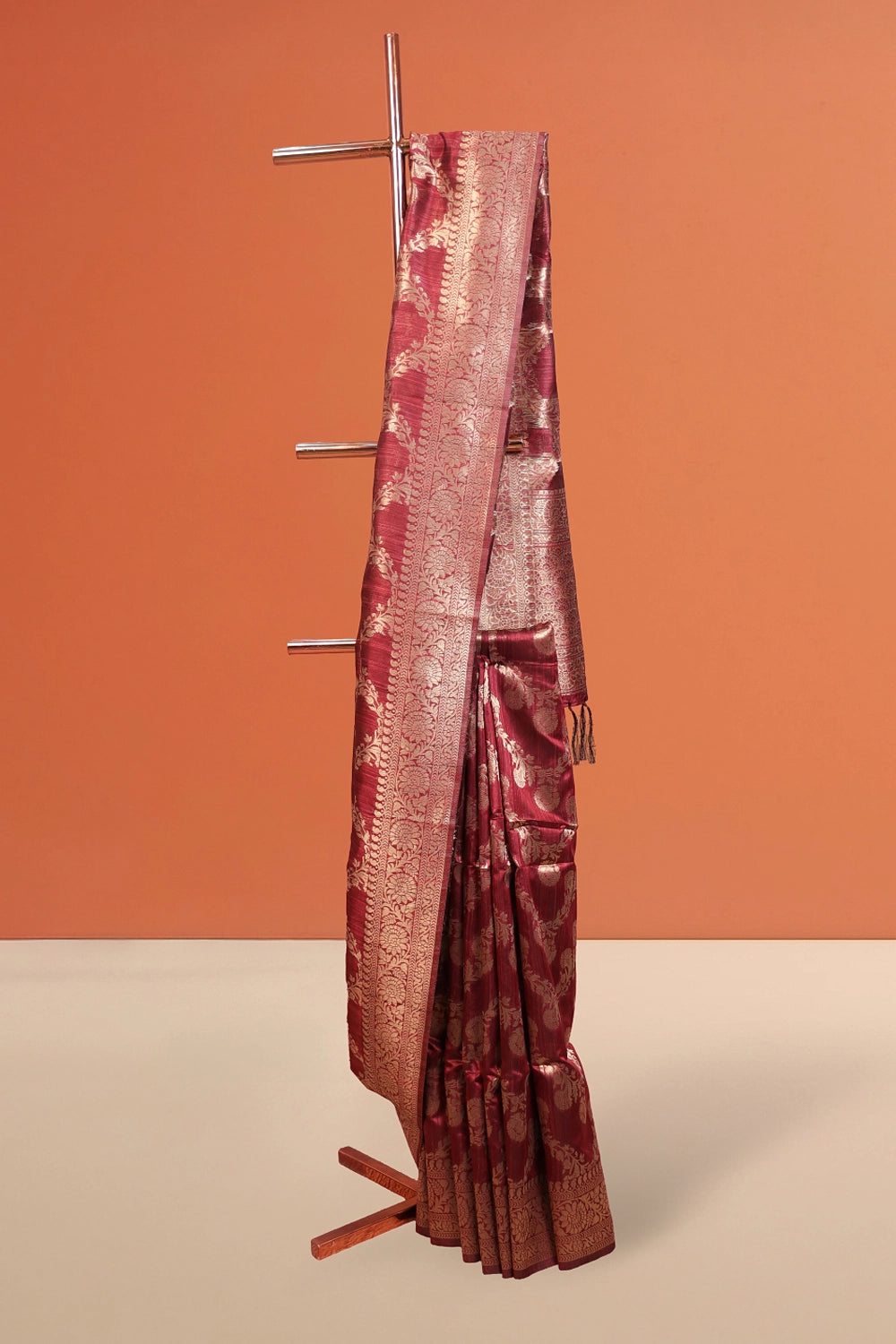 Maroon Jute Banrasi Saree