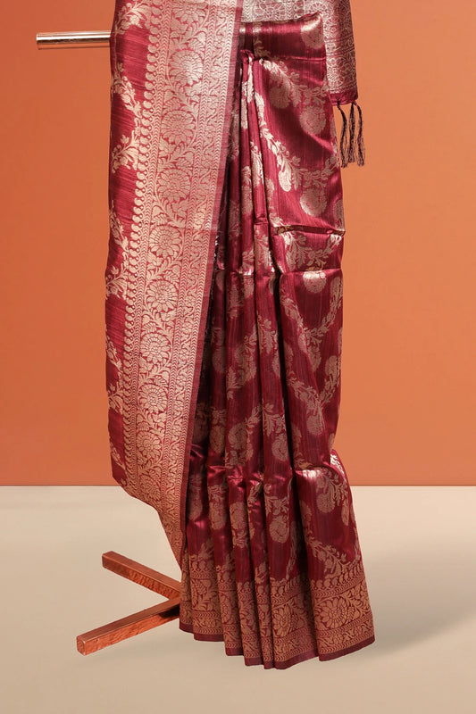 Maroon Jute Banrasi Saree