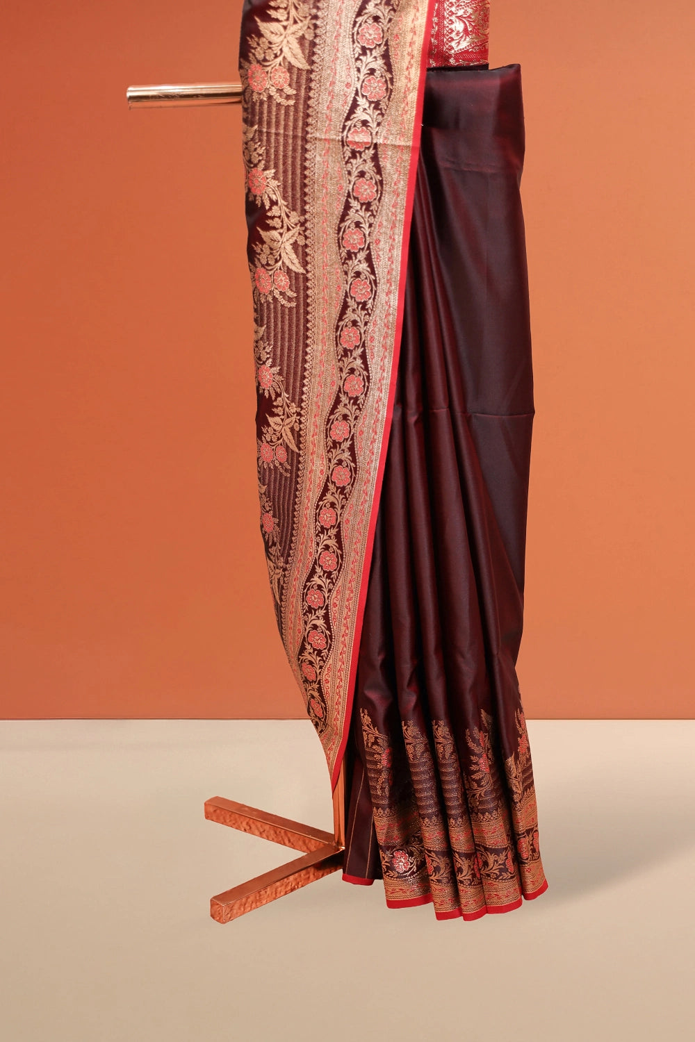 Wine Red Crepe Saree