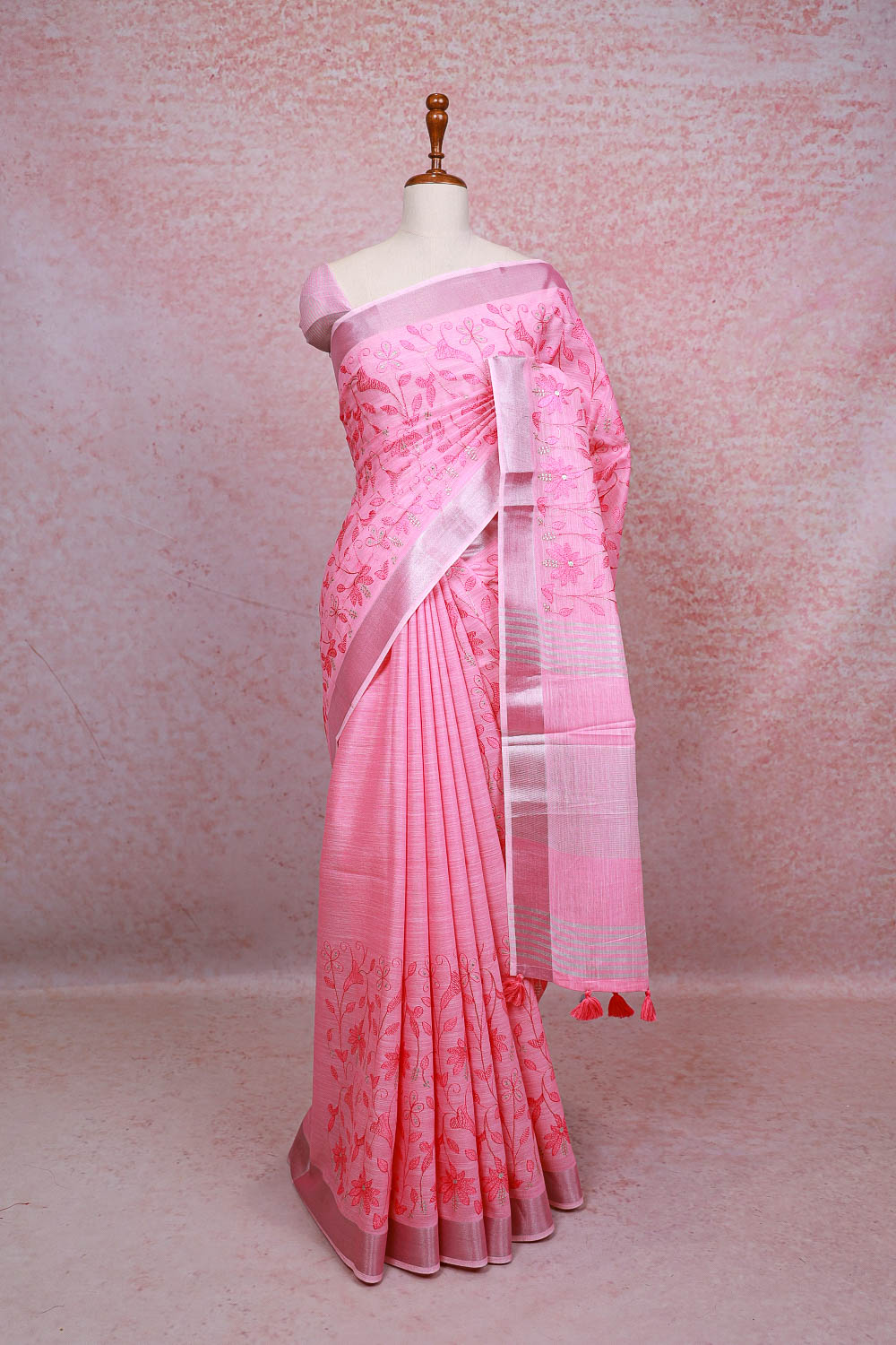 Pink Semi Linen Saree