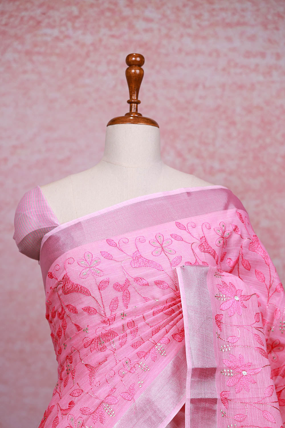Pink Semi Linen Saree