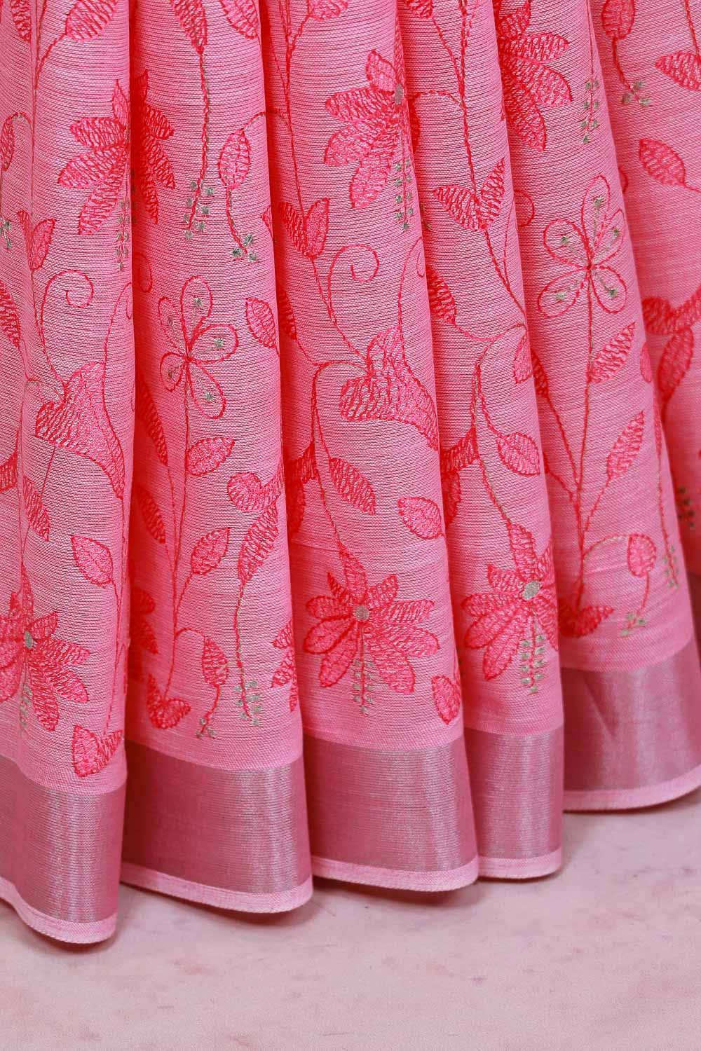 Pink Semi Linen Saree