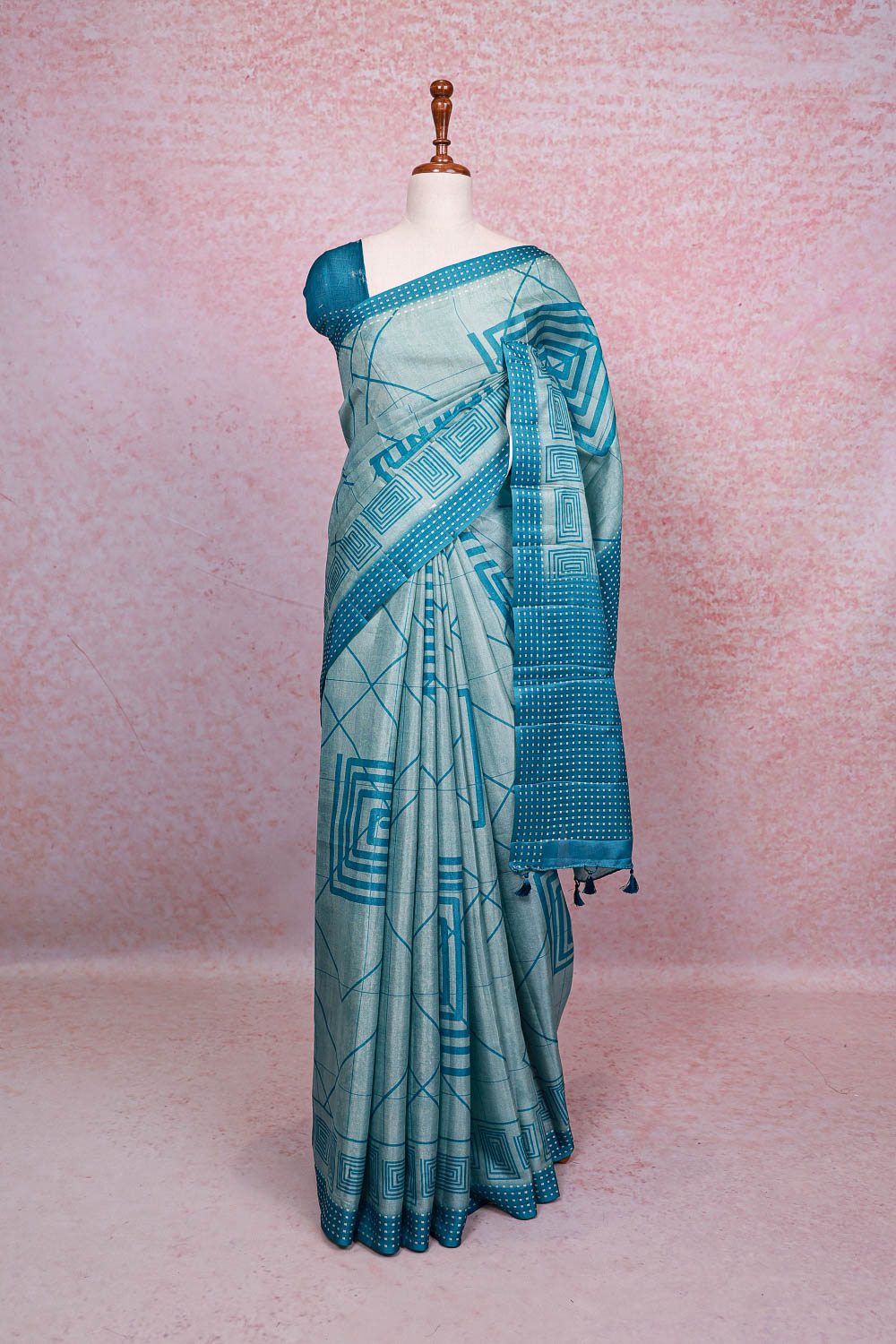 Light Blue Semi Tussar Saree