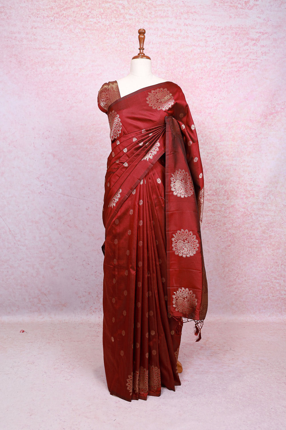 Maroon Semi Silk Saree