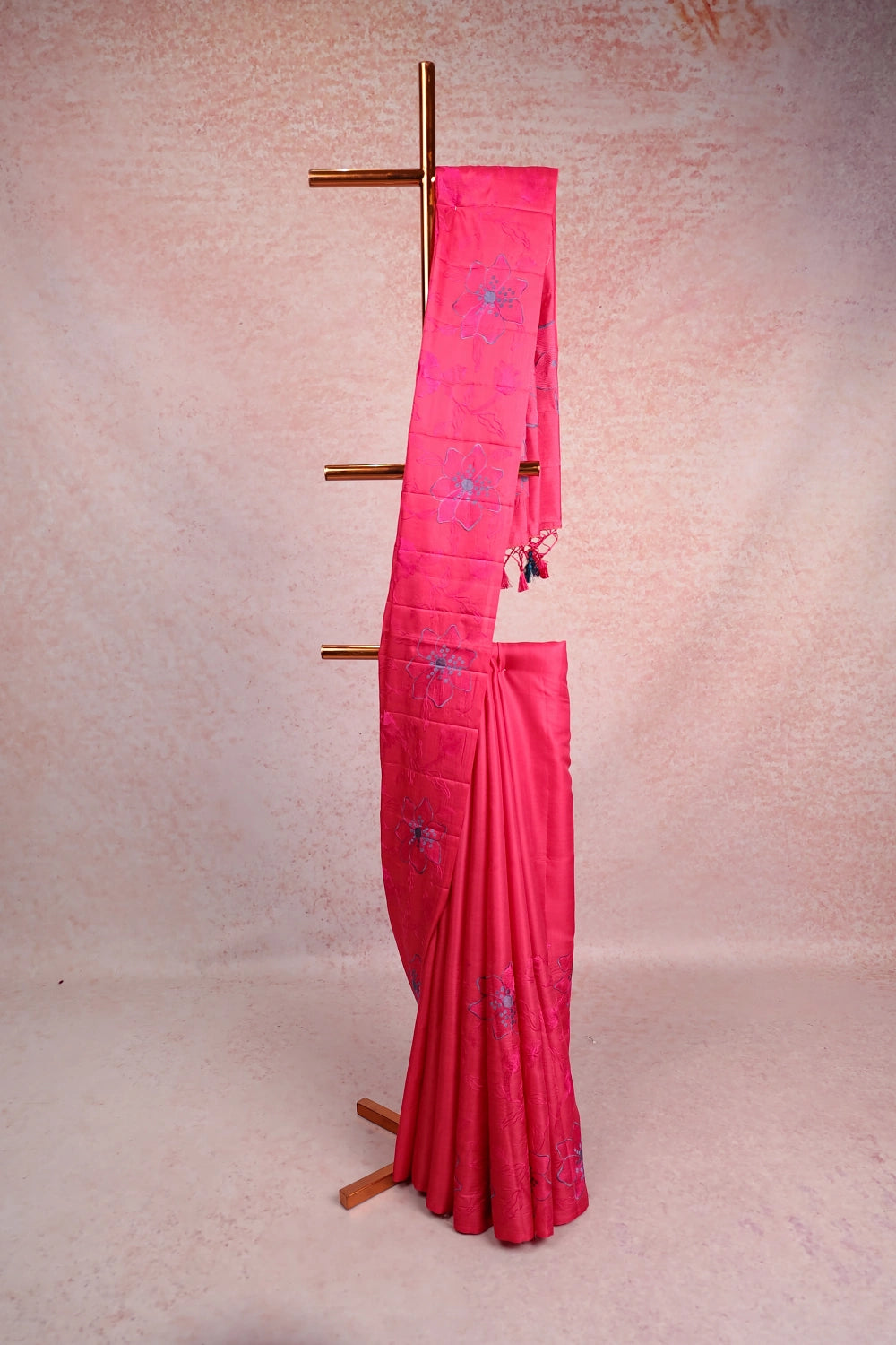 Pinkish Orange Semi Fancy Tussar  Saree