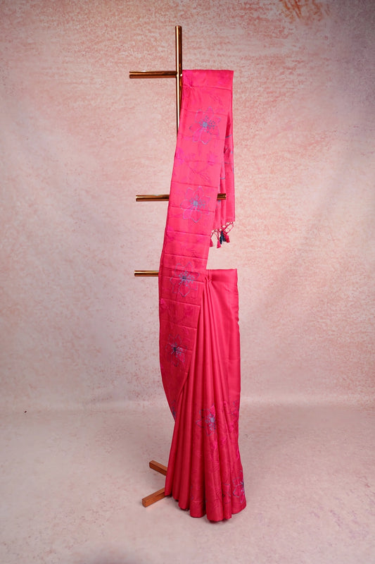 Pinkish Orange Semi Fancy Tussar  Saree