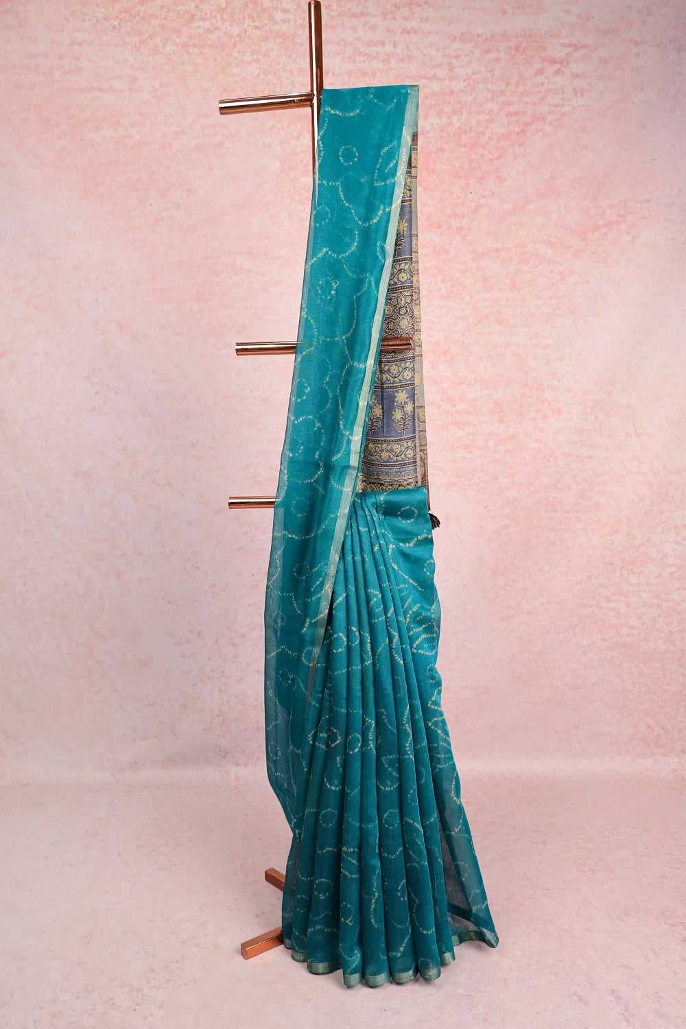 Turquise Blue Semi Chanderi Saree