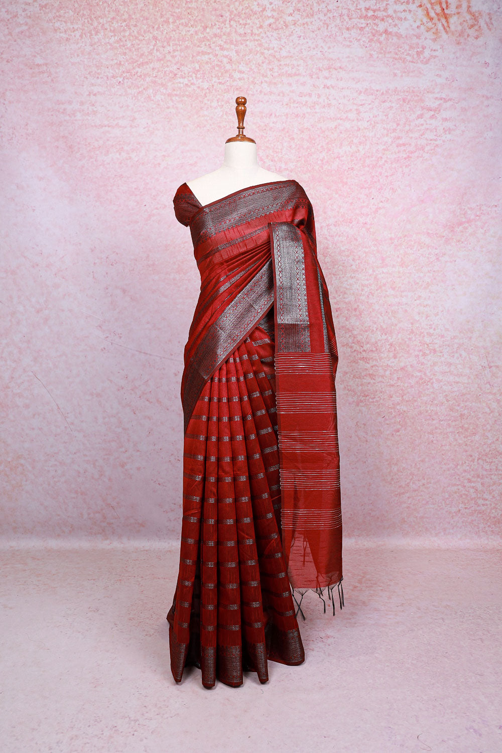 Maroon Semi Jute Saree
