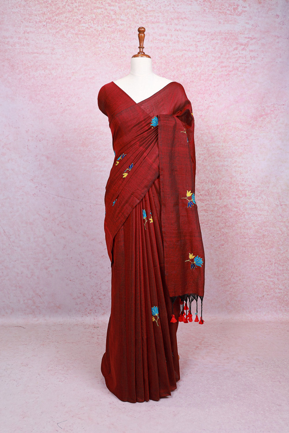 Maroon Mul Cotton Saree