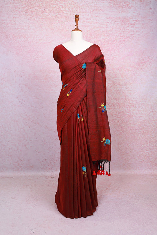Maroon Mul Cotton Saree