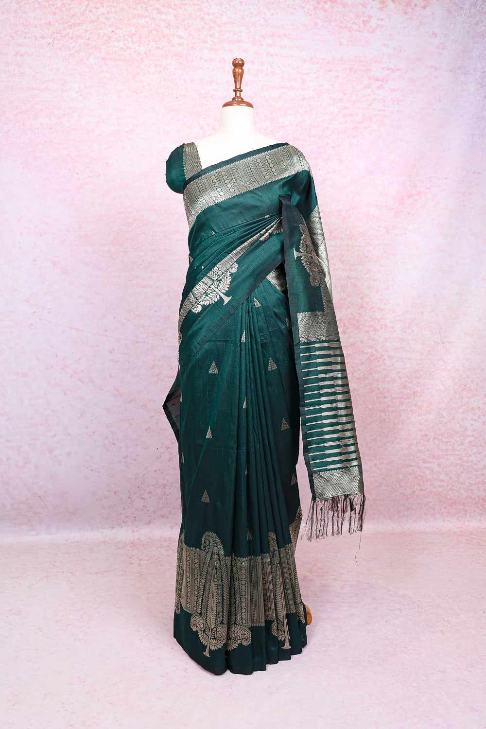 Dark Green Semi Jute Saree