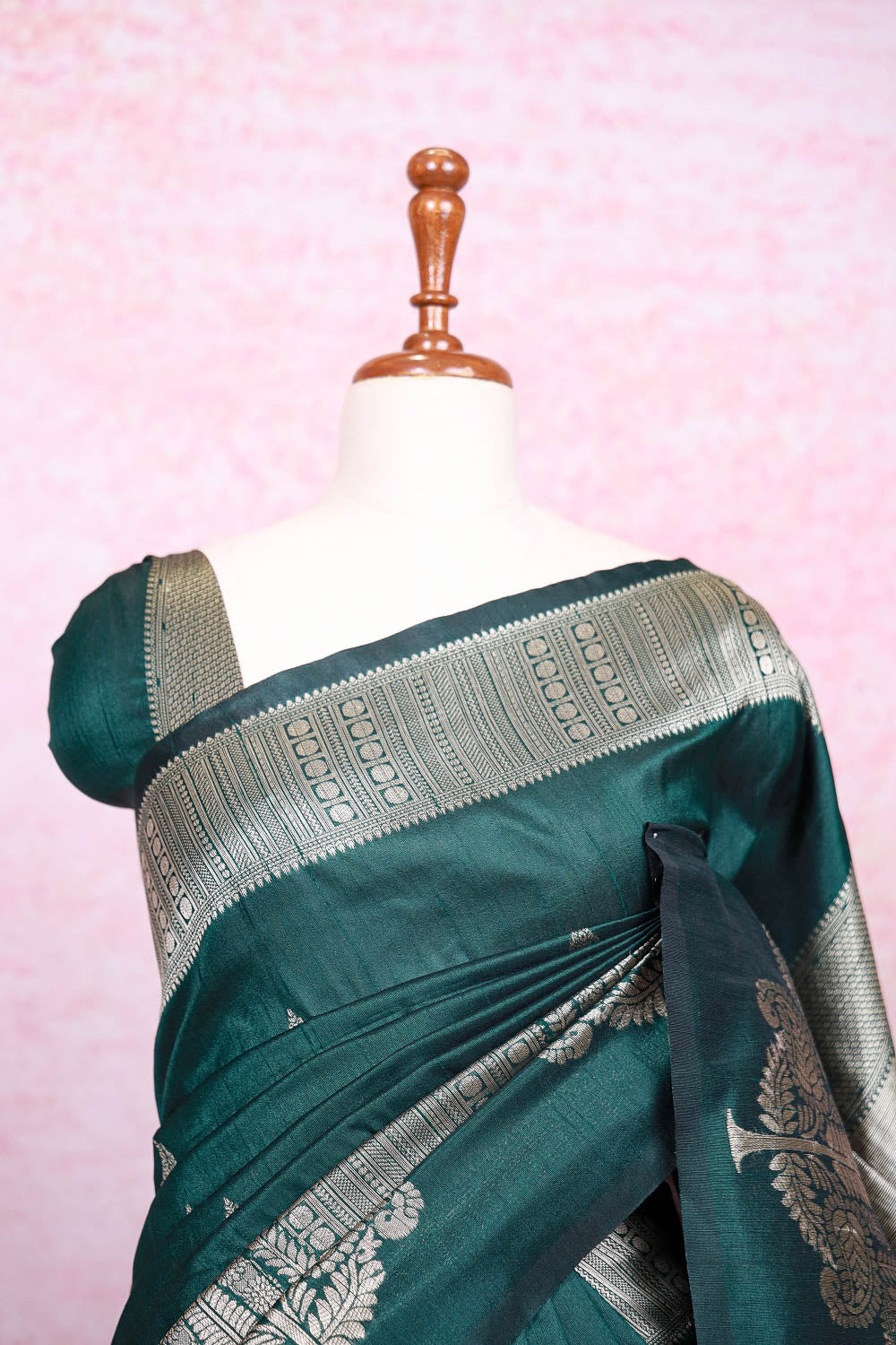 Dark Green Semi Jute Saree