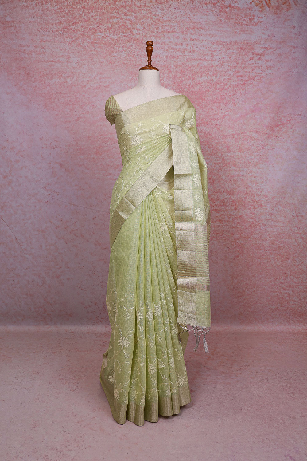 Pista Green Semi Tissue Saree