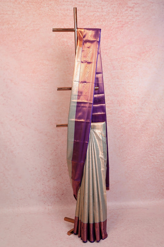 Pastel Green Semi Kancheepuram Tissue  Silk Saree