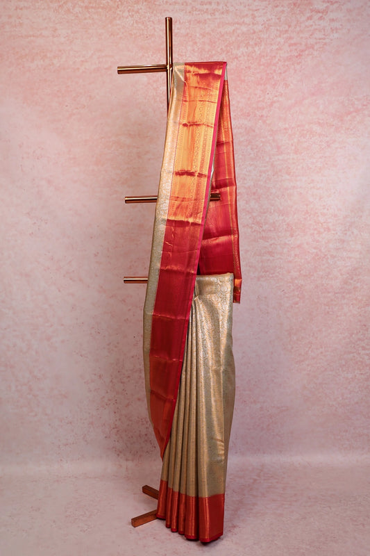 Olive Green Semi Kancheepuram Tissue  Silk Saree