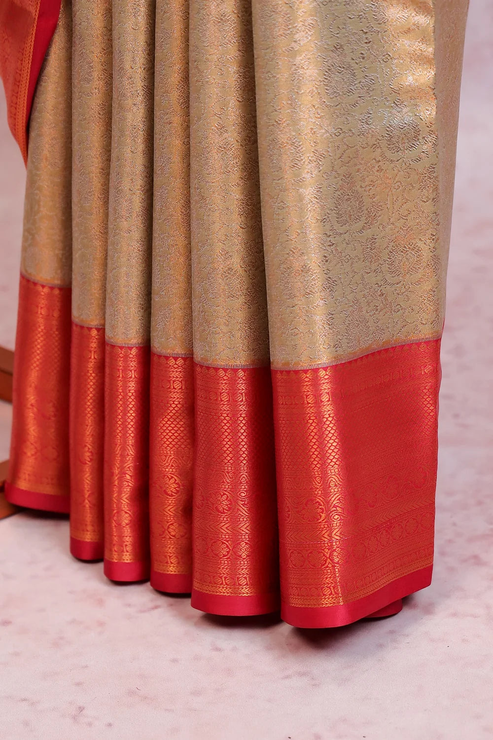 Olive Green Semi Kancheepuram Tissue  Silk Saree