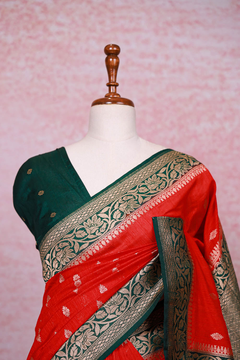 Red Semi Banarasi Saree