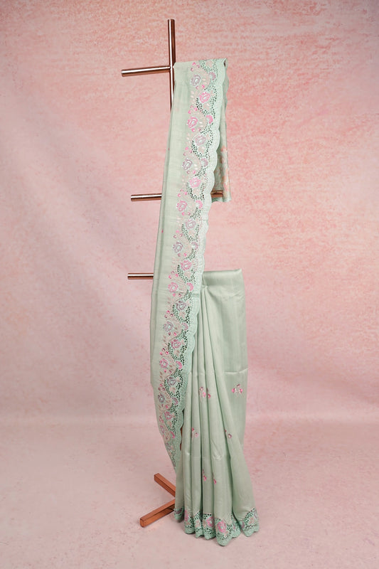 Light Green Semi Tussar Saree