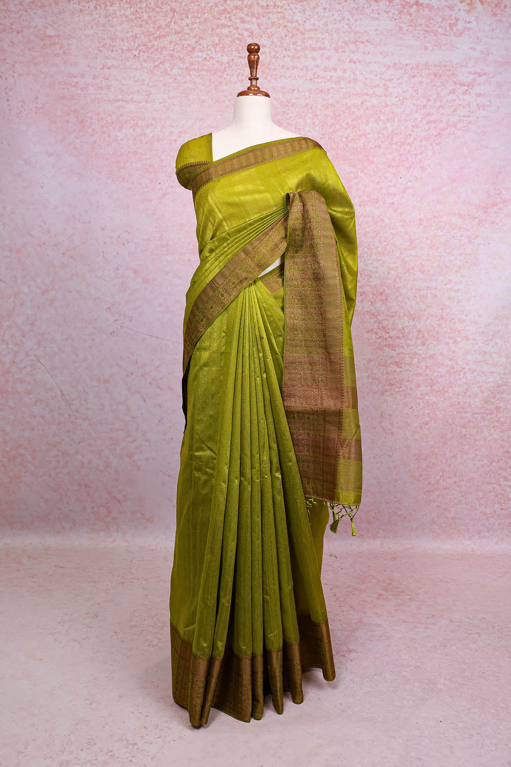 Olive Green Semi Jute Saree
