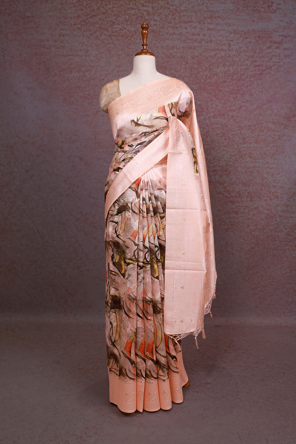 Peach Semi Tussar Saree