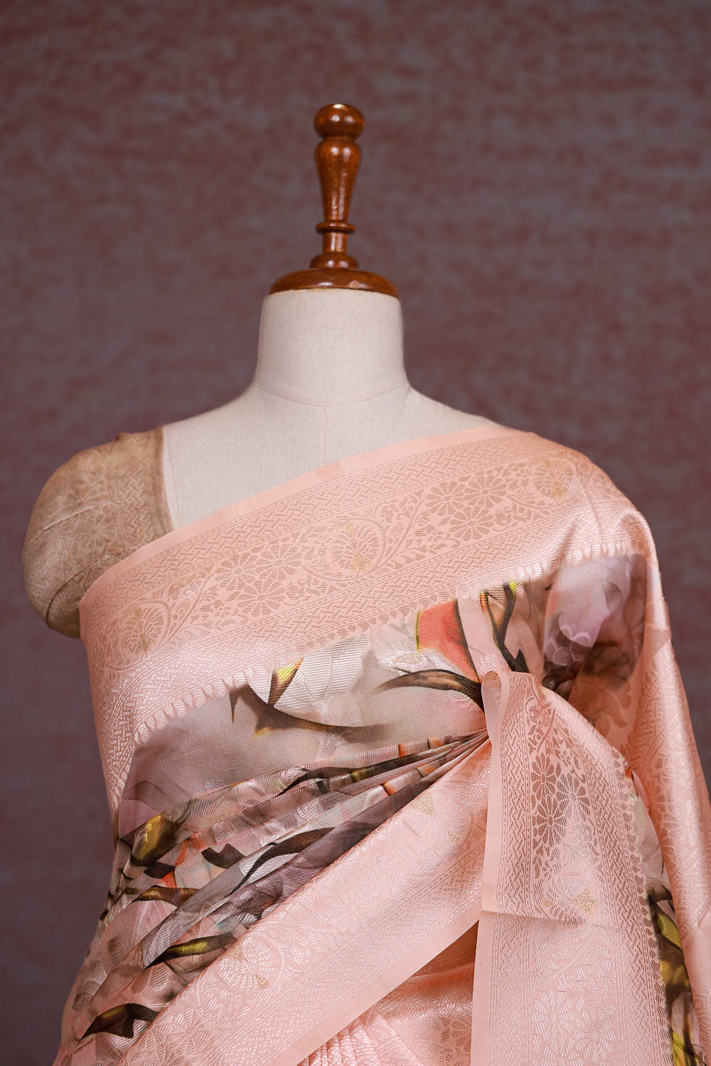 Peach Semi Tussar Saree