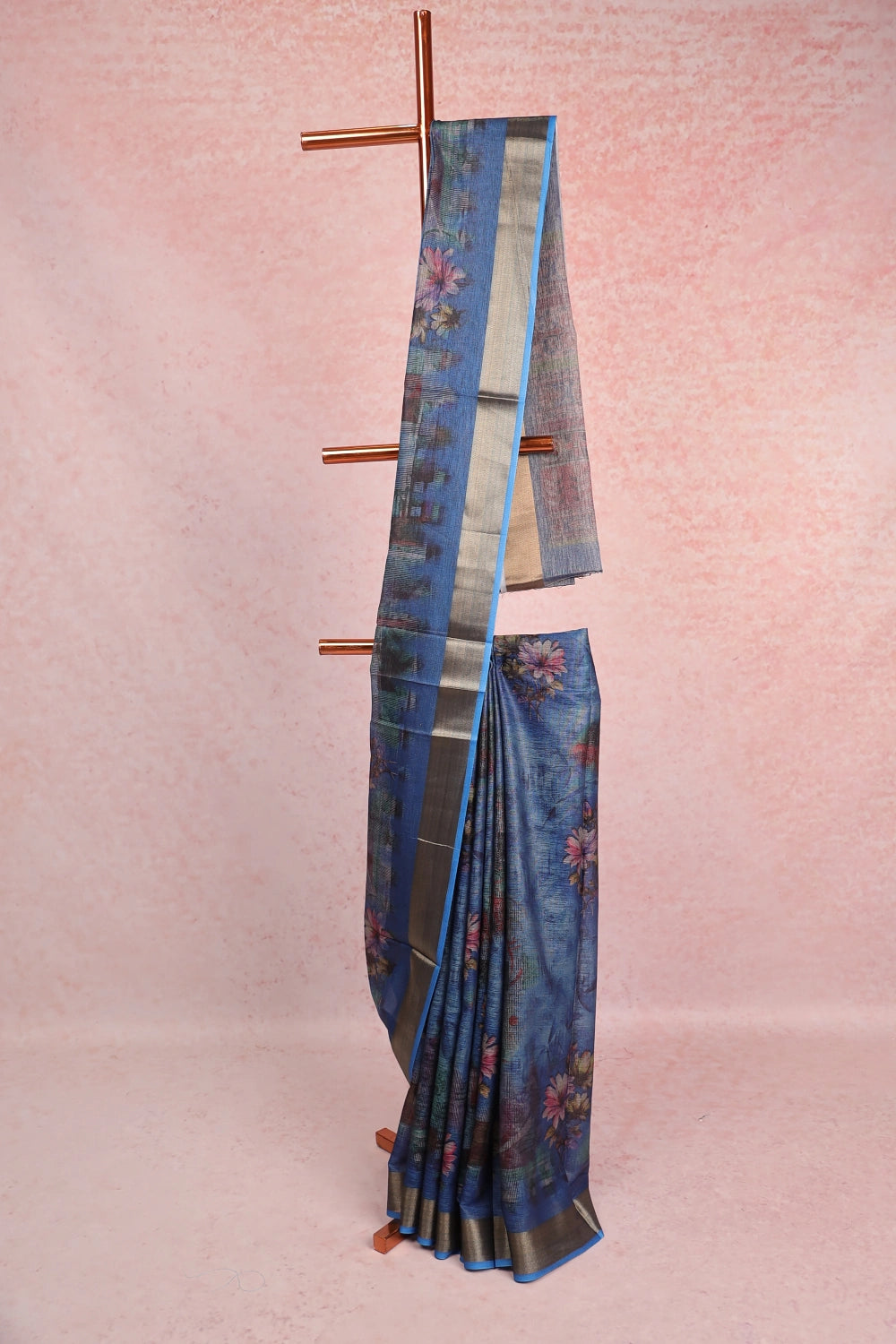 Dark Blue Semi Linen Saree