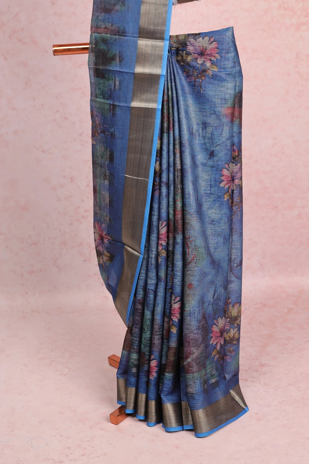 Dark Blue Semi Linen Saree