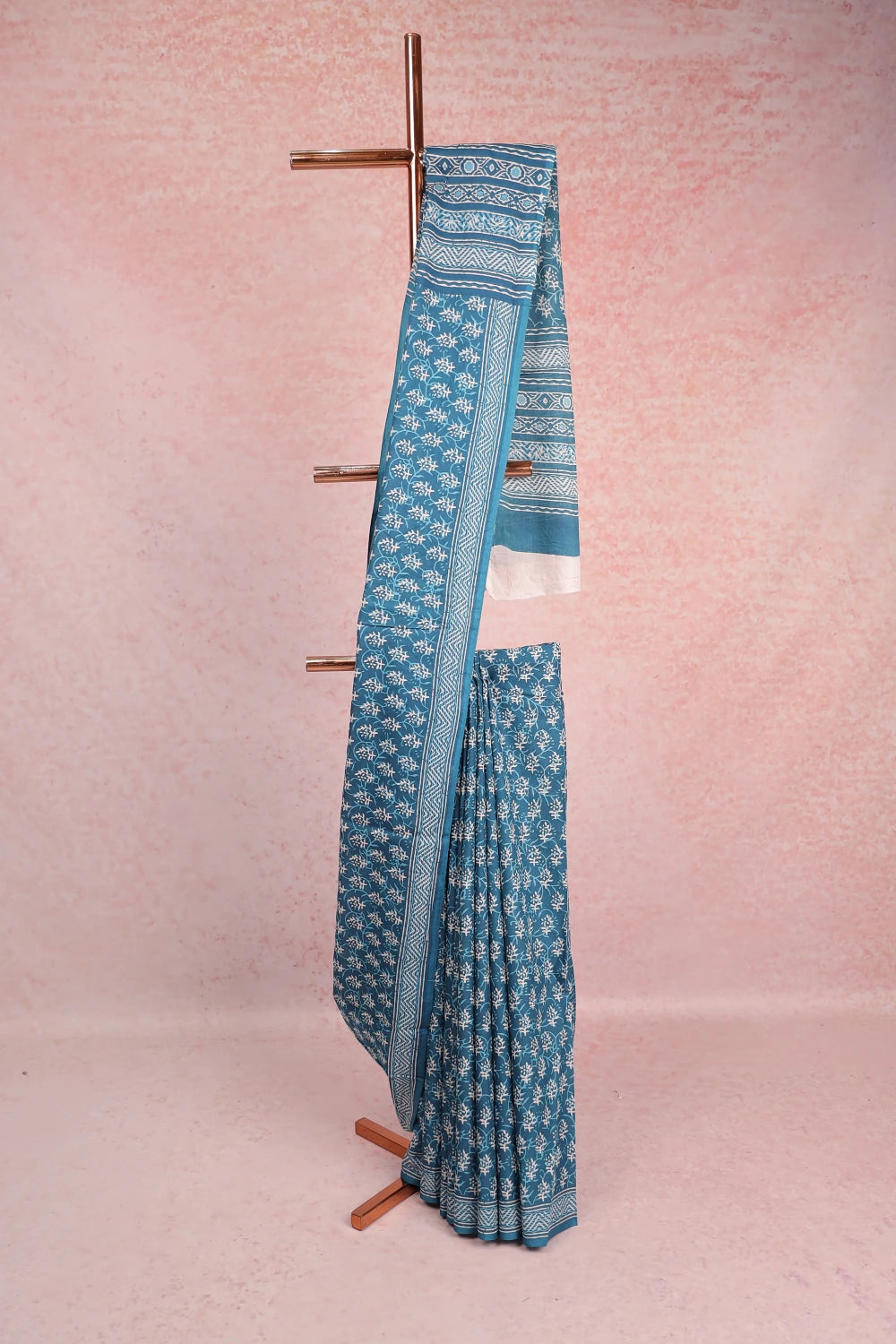 Peacock Blue Oil Cotton Saree
