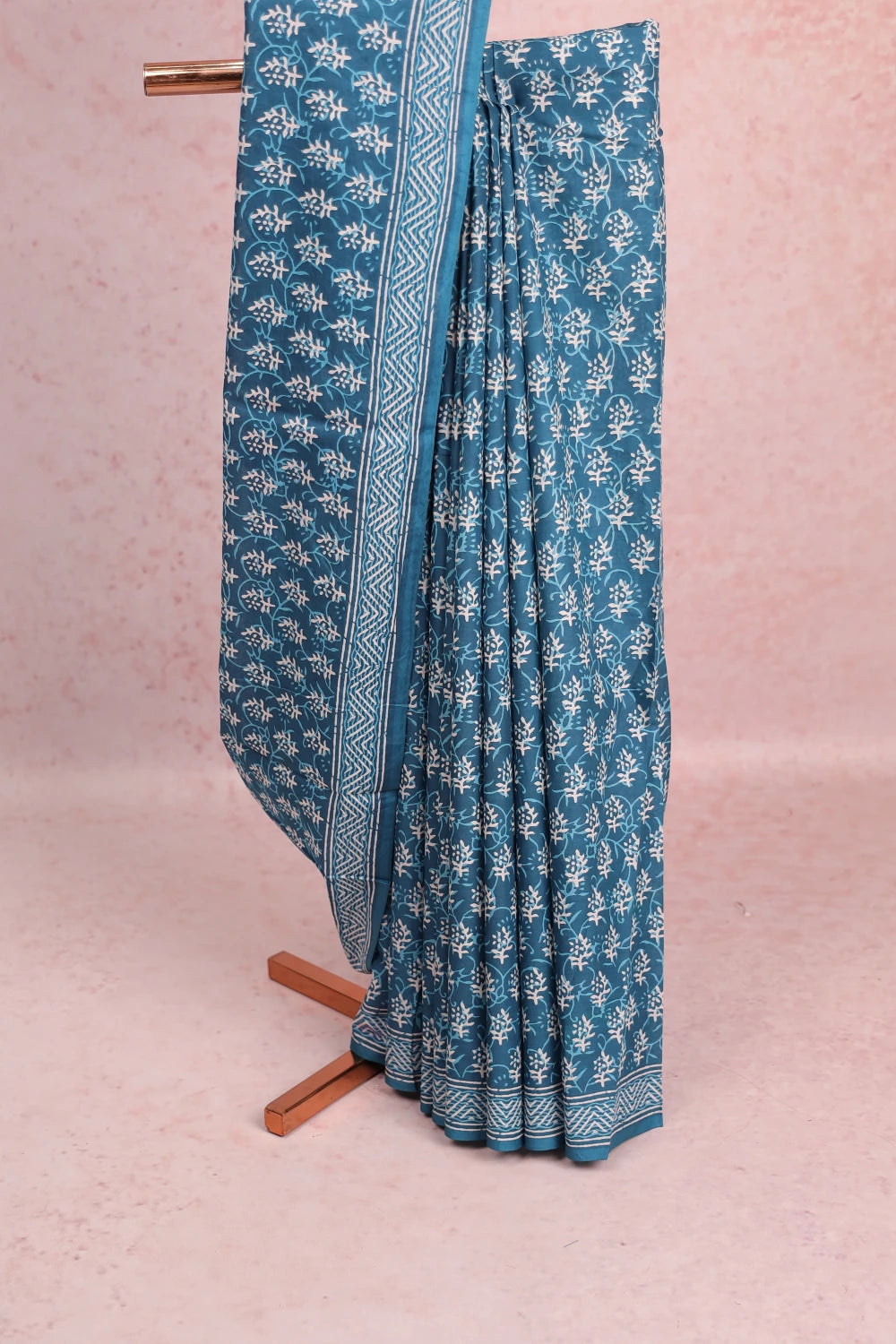 Peacock Blue Oil Cotton Saree