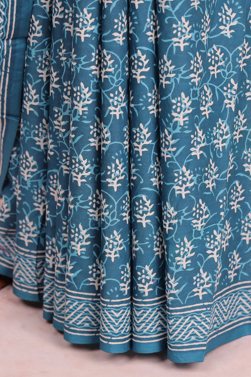 Peacock Blue Oil Cotton Saree