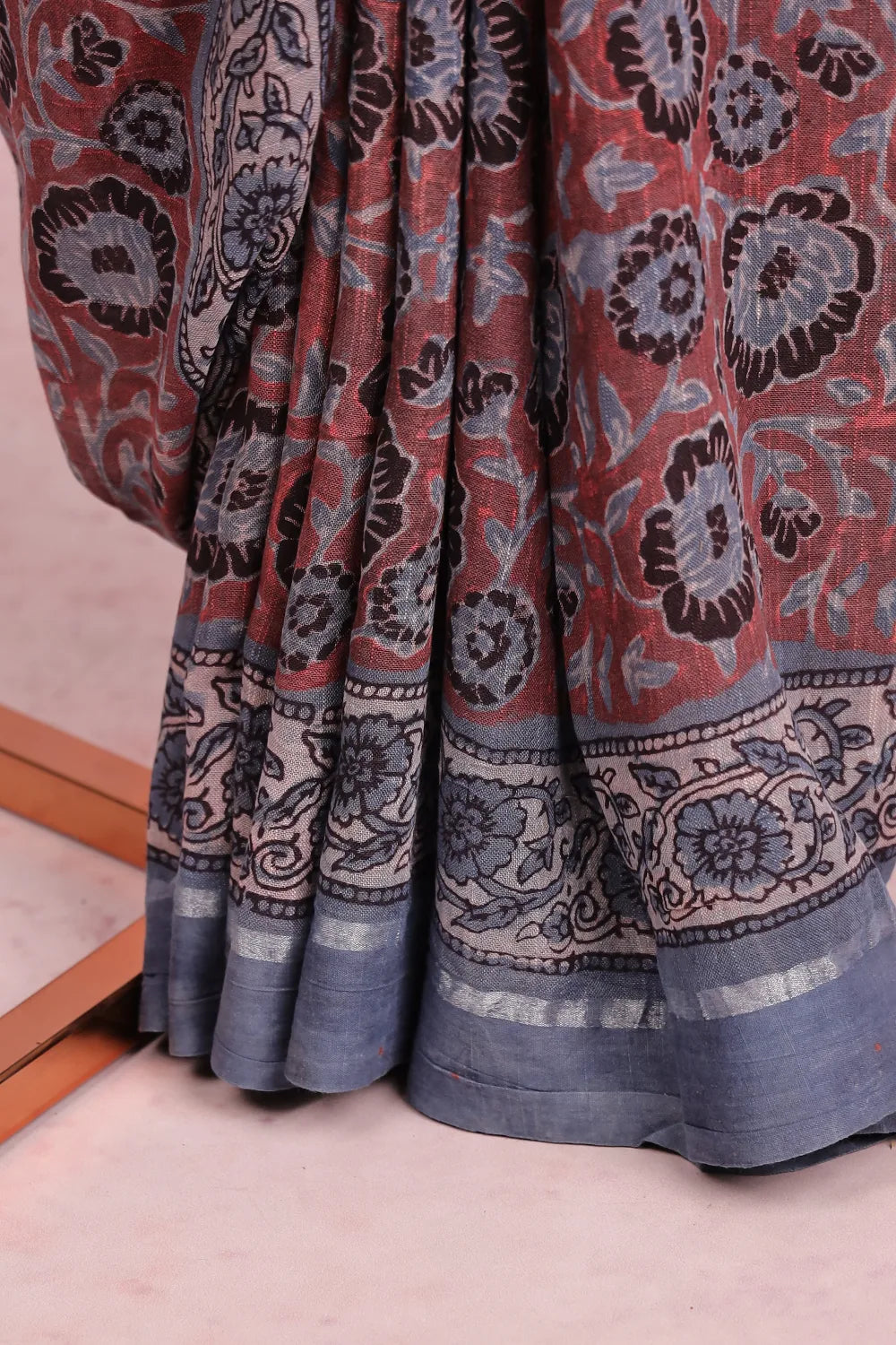 Brick Red Semi Linen Saree