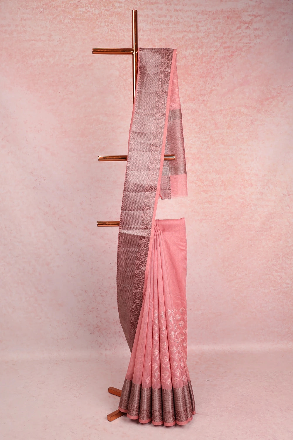 Onion Color Semi Jute Saree