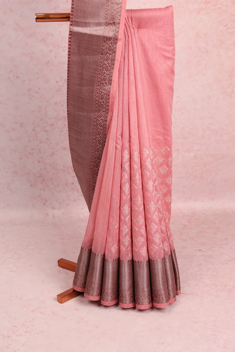 Onion Color Semi Jute Saree