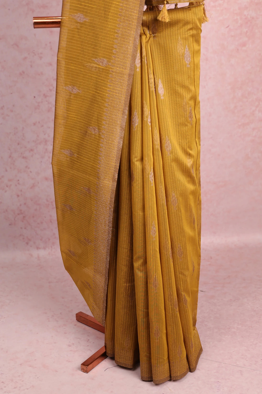 Mehandi Yellow Cotton Silk Saree