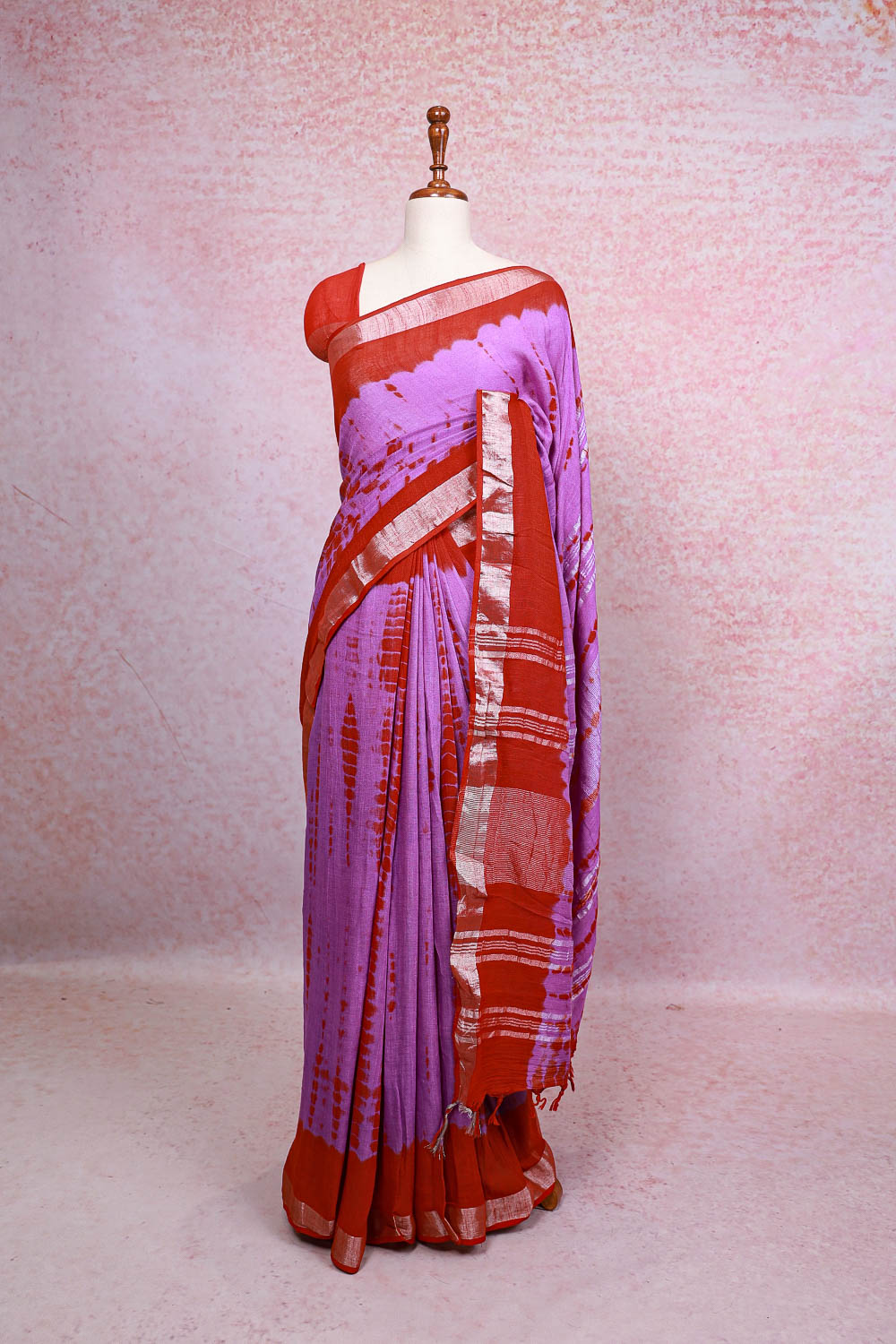 Lavender Semi Linen Saree