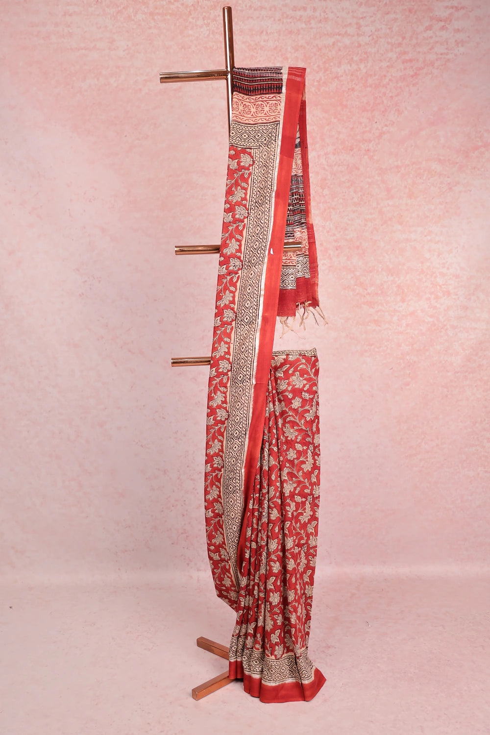 Red Semi Linen Saree
