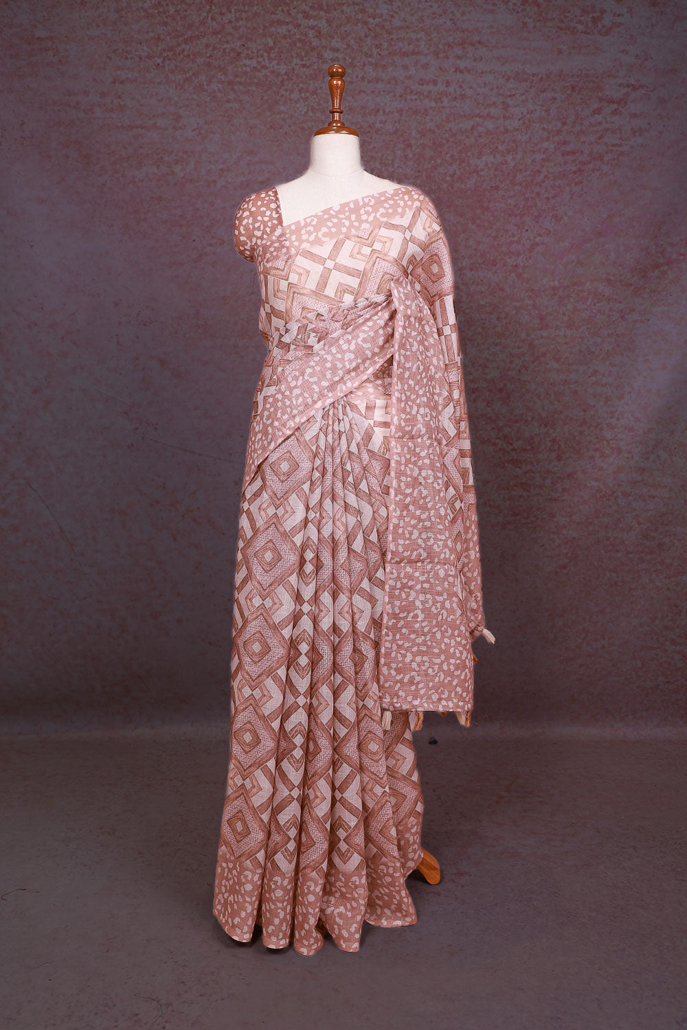 Light Brown Semi Linen Saree