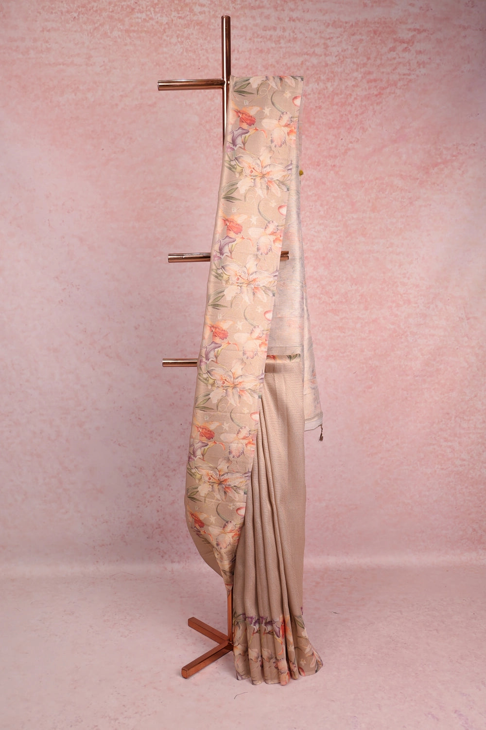 Champagane Beige Chanderi Tissue Saree