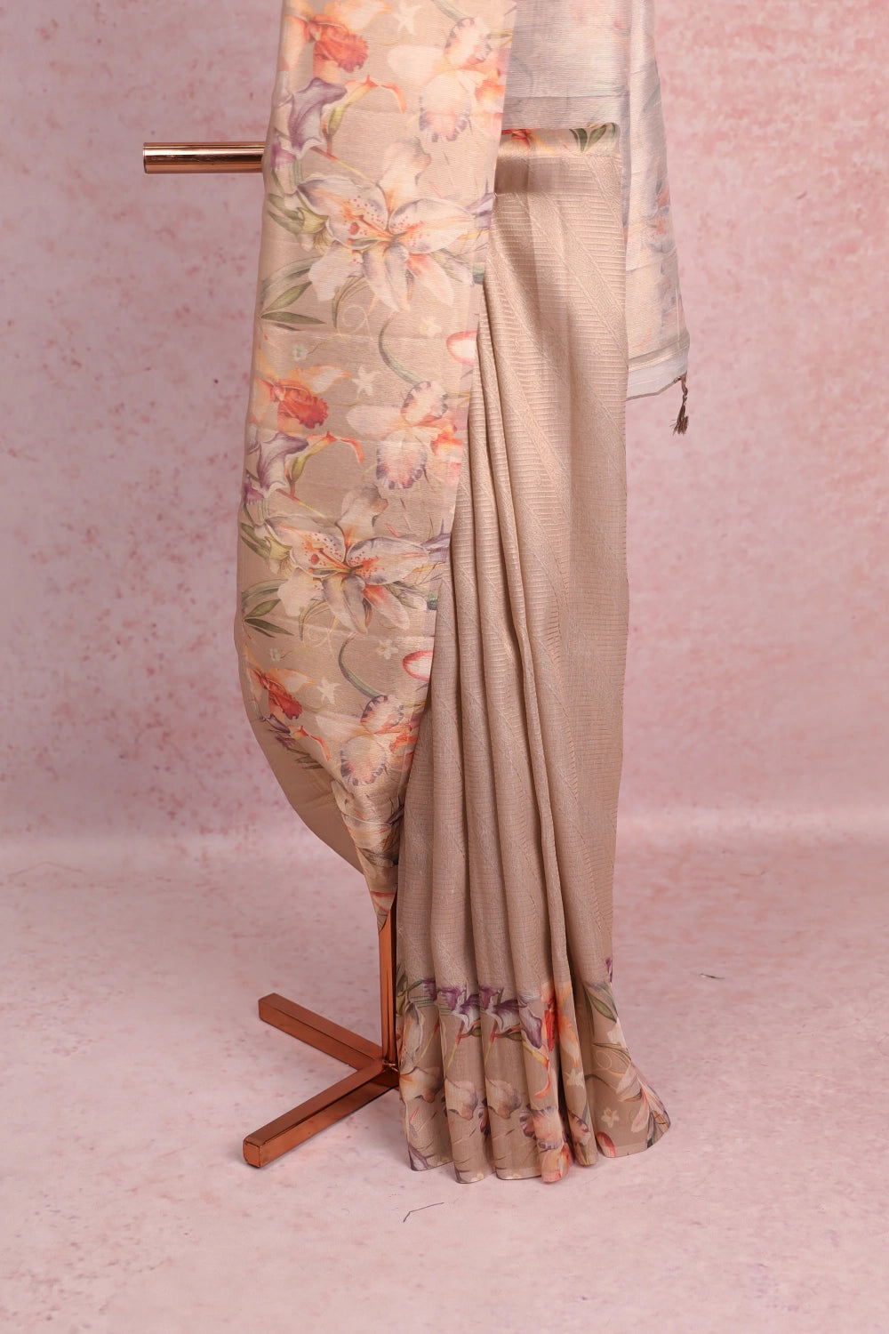 Champagane Beige Chanderi Tissue Saree
