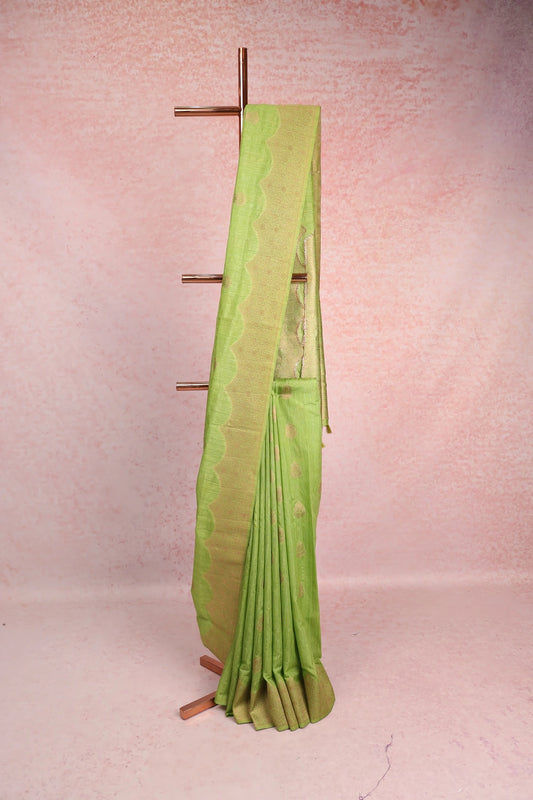 Parrot Green Semi Jute Saree