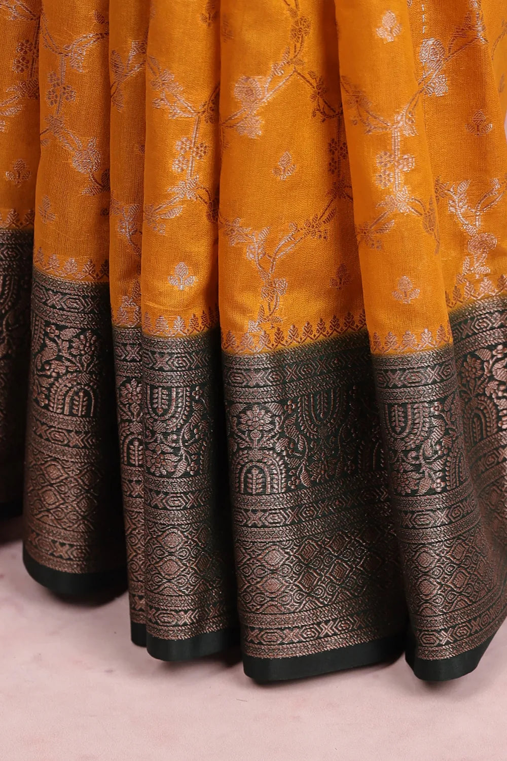 Yellow Semi Banarasi Saree